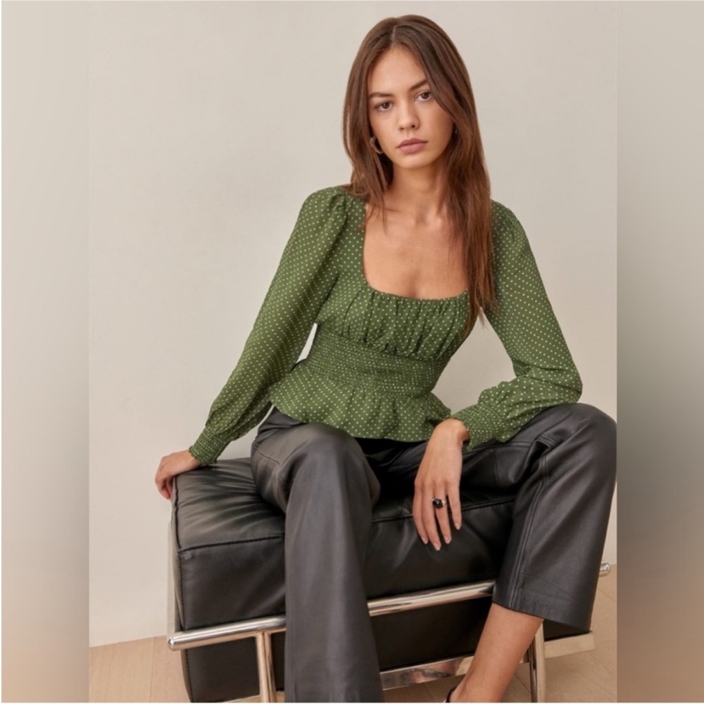 SOLD! Reformation Green Peplum Fitted Blouse, 2